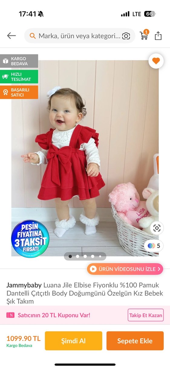 Kız Çocuk Kırmızı Fırfırlı Nakışlı Elbise - Görsel 4