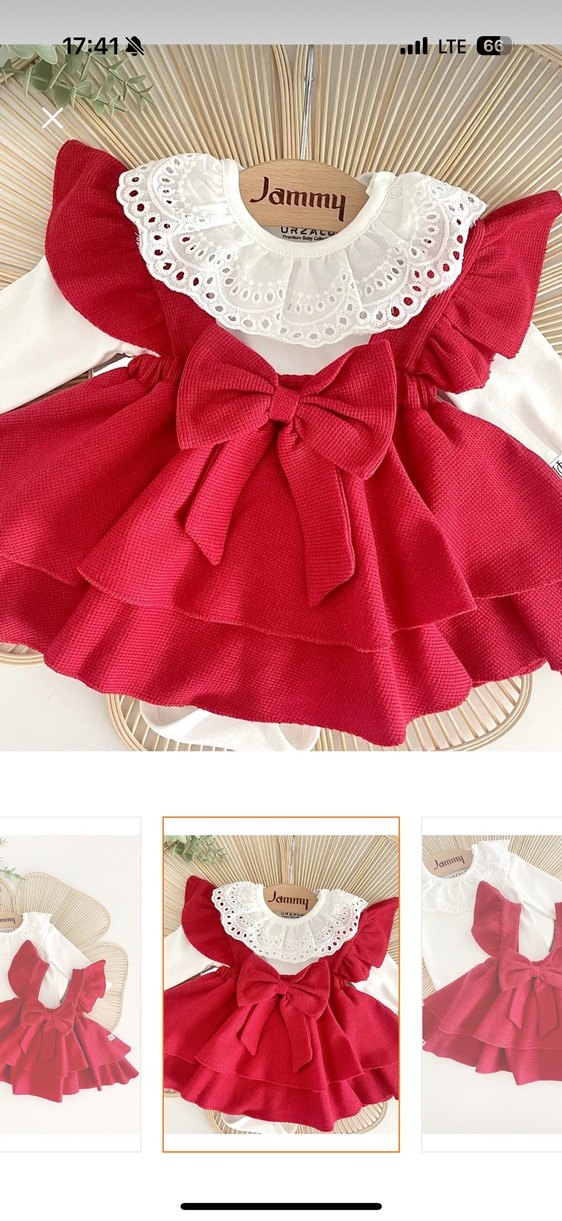 Kız Çocuk Kırmızı Fırfırlı Nakışlı Elbise - Görsel 3