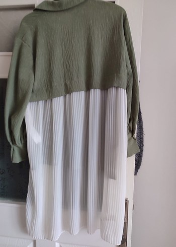 Aker Kadın Haki Uzun Kollu Pilili Keten Gömlek - Görsel 5