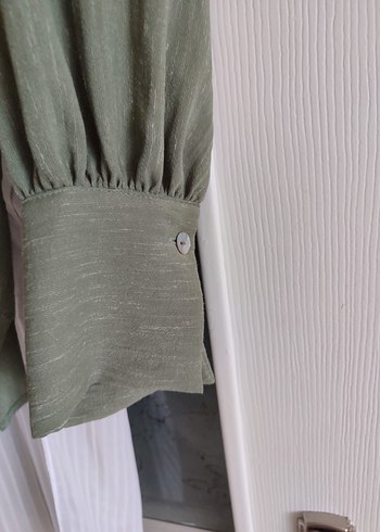 Aker Kadın Haki Uzun Kollu Pilili Keten Gömlek - Görsel 3