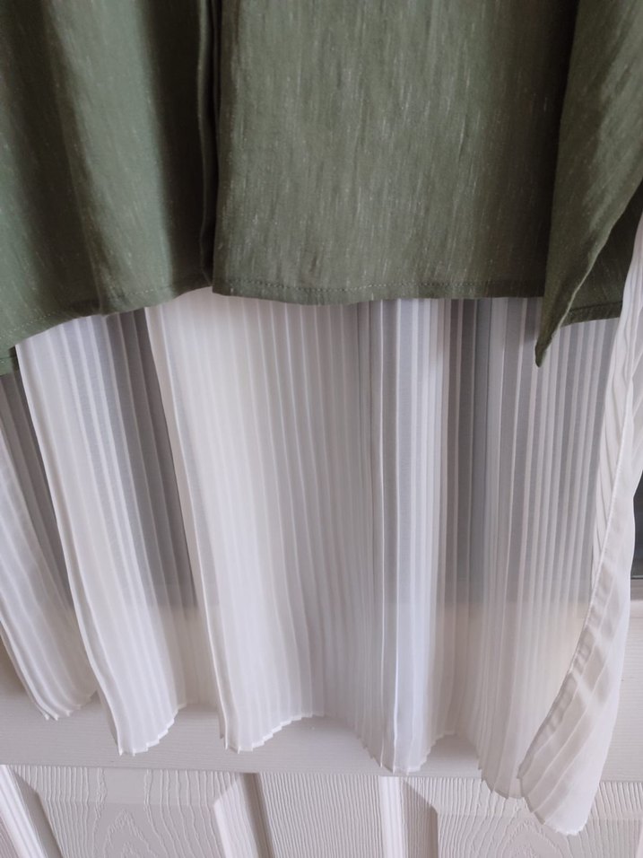 Aker Kadın Haki Uzun Kollu Pilili Keten Gömlek - Görsel 4