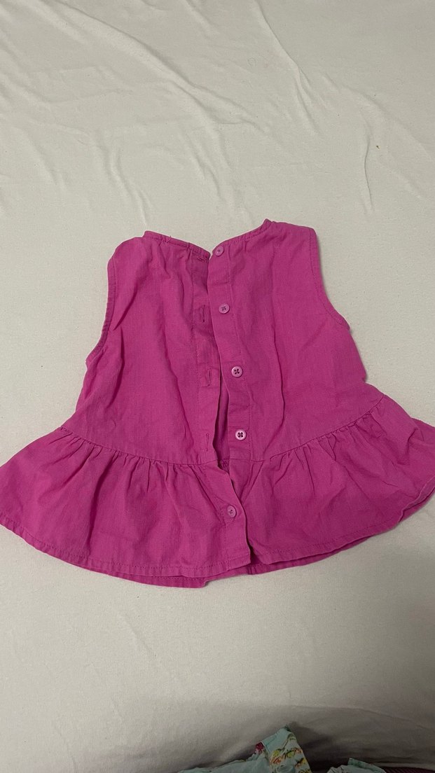 Kolsuz Pembe Keten Kız Elbise - Görsel 2