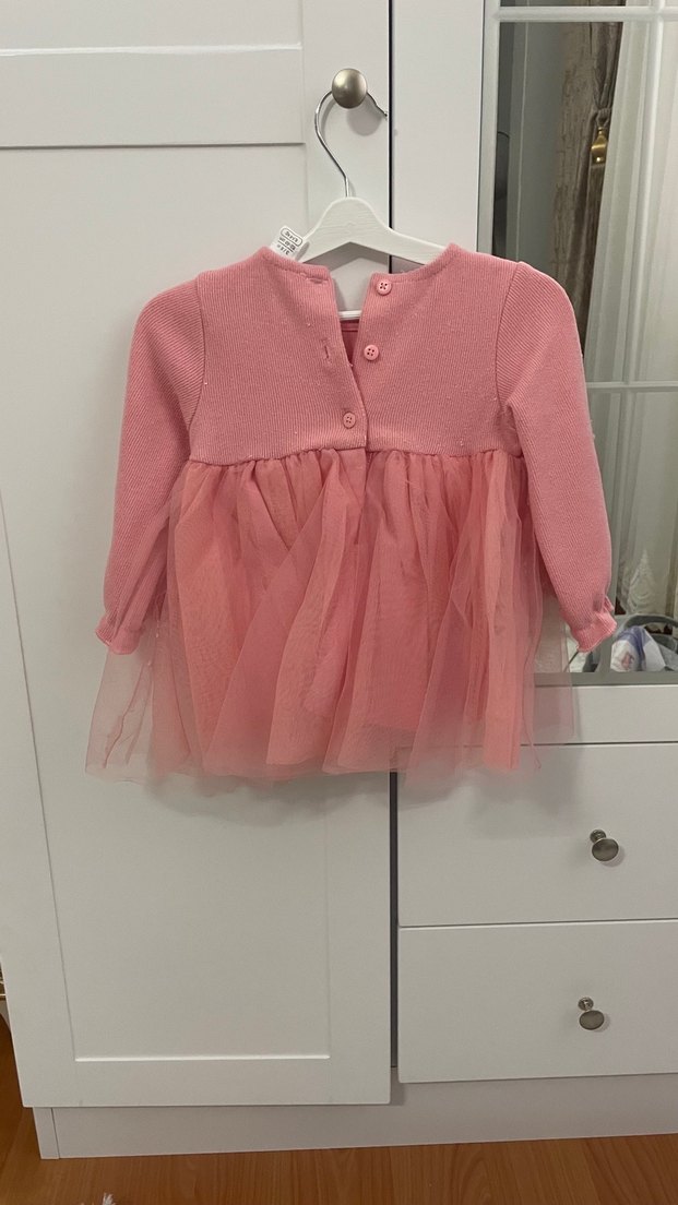 Pembe Uzun Kollu Kız Çocuk Elbise - Görsel 2