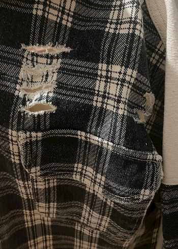 Ekose Detaylı Gri Beyaz erkek ceket Gömlek - Görsel 3