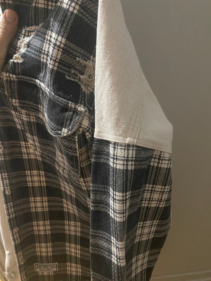 Ekose Detaylı Gri Beyaz erkek ceket Gömlek - Görsel 4