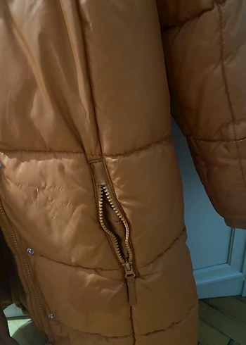 Turuncu kız çocuk Midi uzun Kışlık Mont - Görsel 4