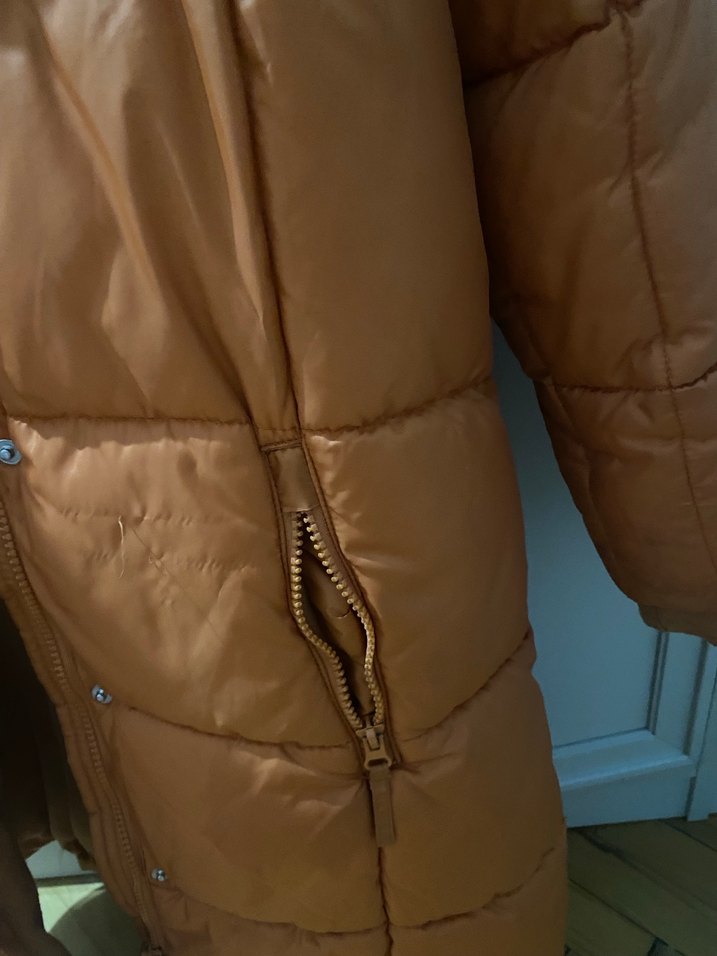 Turuncu kız çocuk Midi uzun Kışlık Mont - Görsel 4