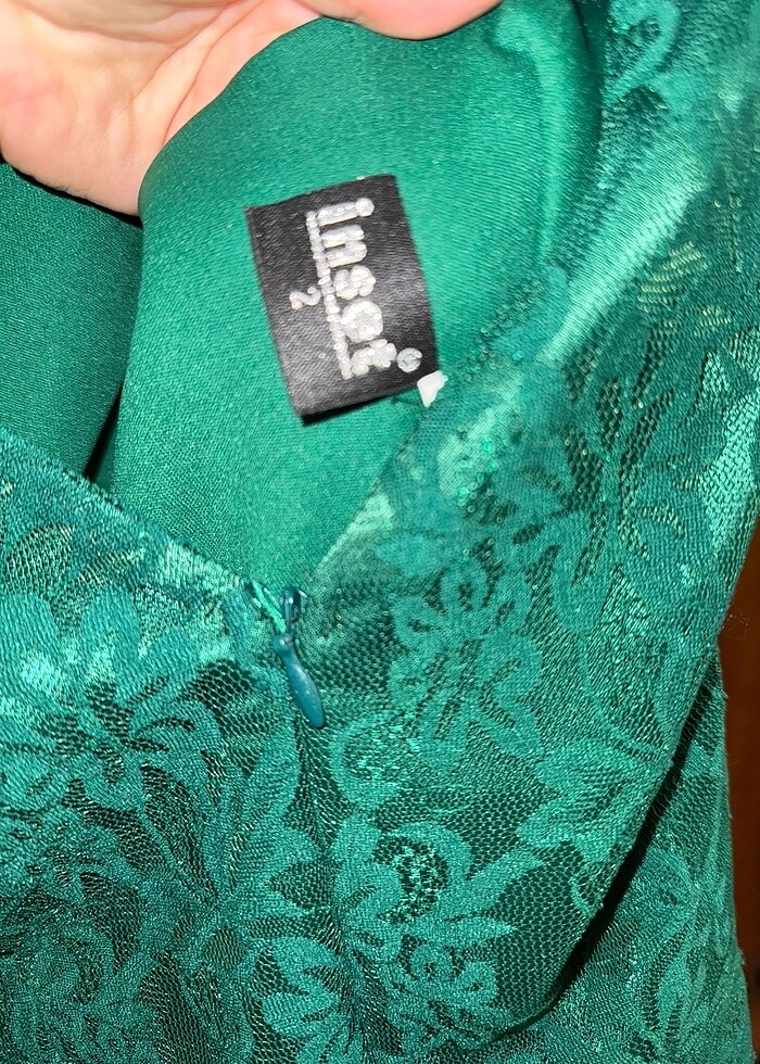 Zümrüt yeşili dantel abiye - Görsel 3