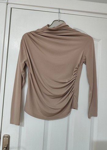 Drapeli Boğazlı Bej Kadın Bluz - Görsel 2