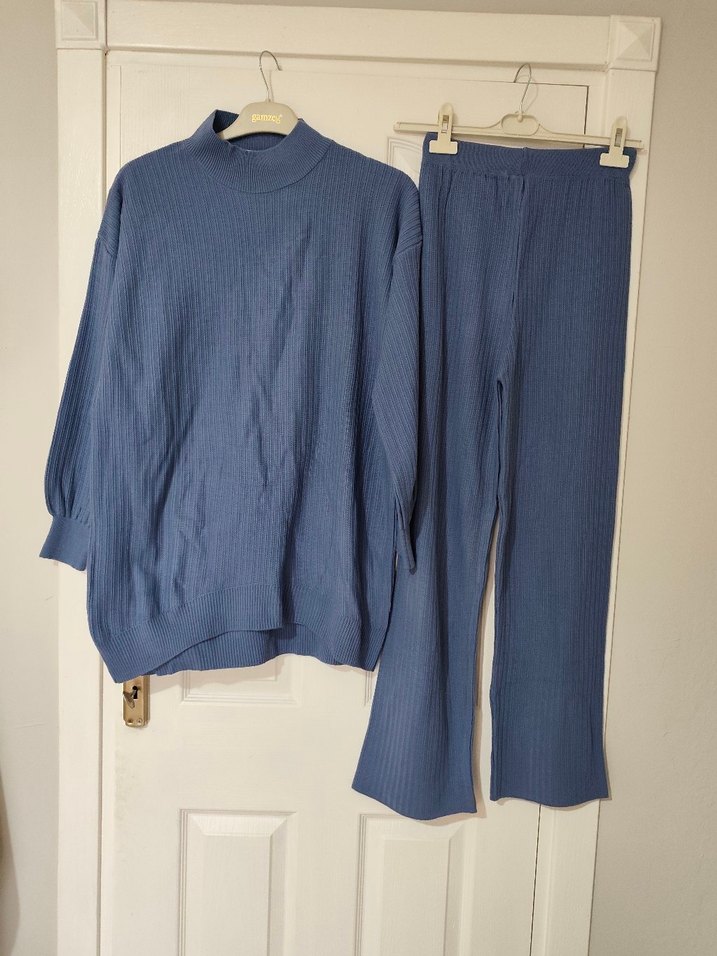 Kadın Mavi Uzun Triko Kazak - Görsel 2