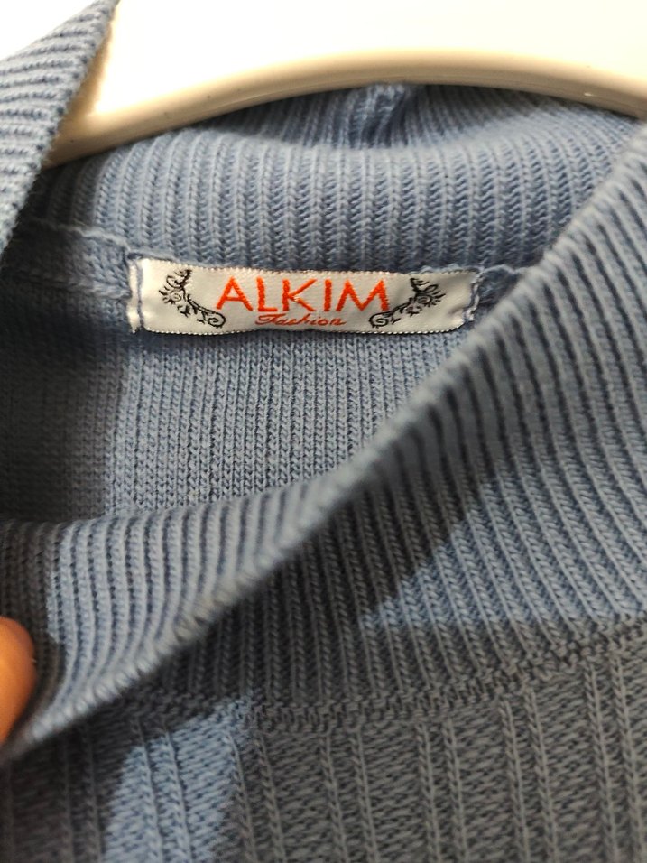 Kadın Mavi Uzun Triko Kazak - Görsel 5