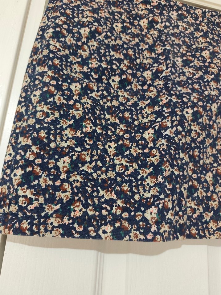 Koyu Mavi Çiçekli Mini Etek - Görsel 2