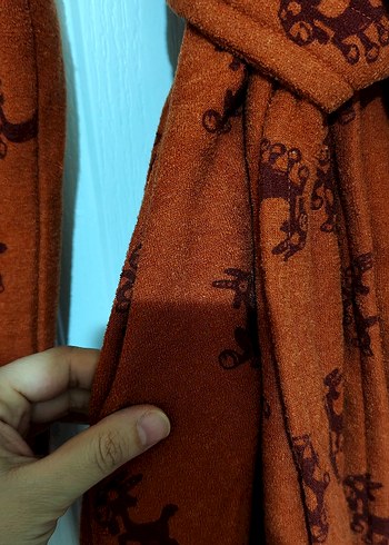 Uzun Kollu Kahverengi Bohem Kadın Sabahlık - Görsel 5