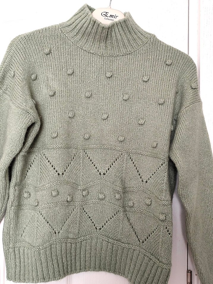 Kadın Yeşil Örgü Triko Kazak - Görsel 2