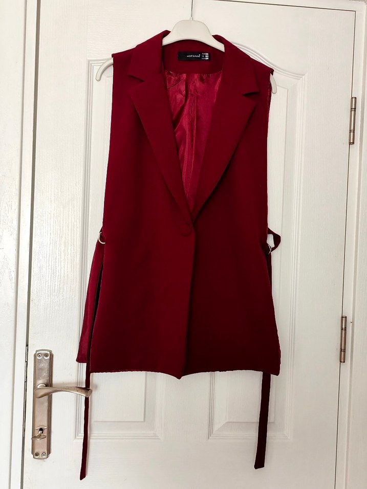 Bordo Kemerli Kadın Yelek - Görsel 2