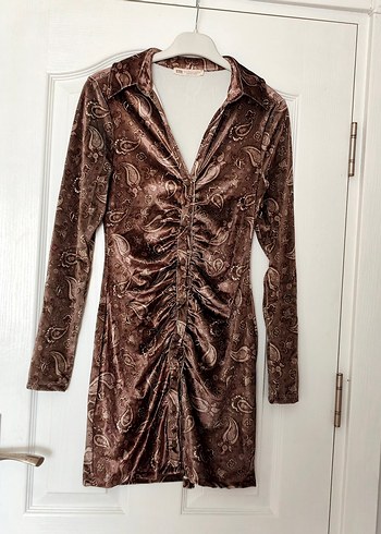 Kahverengi Kadife Elbise - Görsel 5