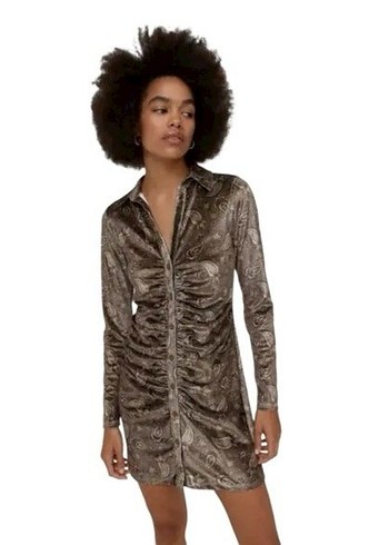 Kahverengi Kadife Elbise - Görsel 7