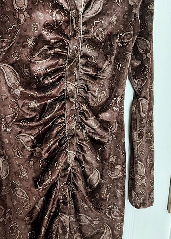 Kahverengi Kadife Elbise - Görsel 6