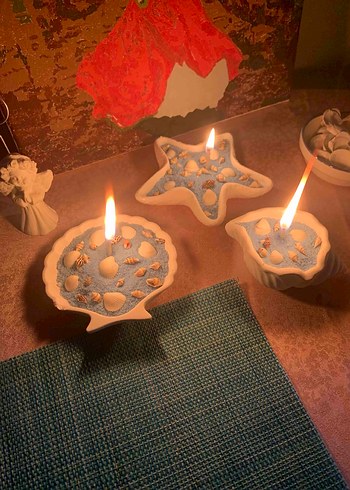 Diğer Deniz Temalı Beyaz Mum ve Mumluk Seti