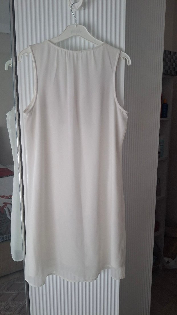 Bohem Nakışlı Beyaz Elbise Püsküllü - Görsel 2