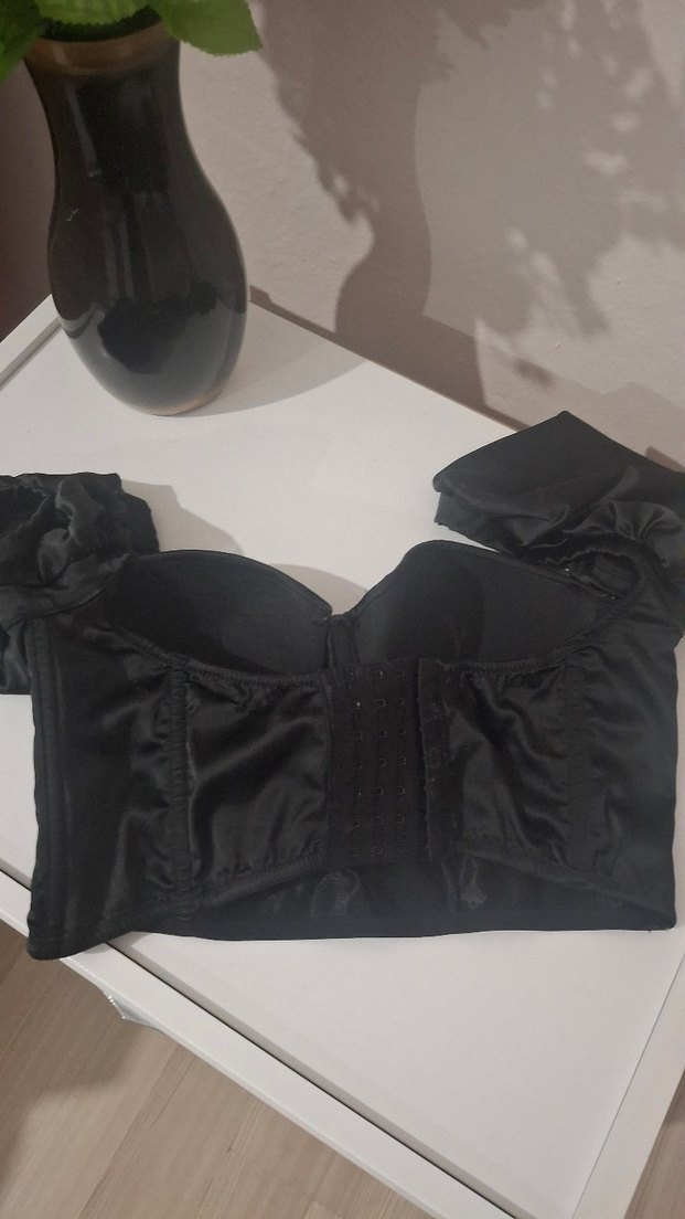 Düğmeli Siyah Straplez Gotik Büstiyer - Görsel 5