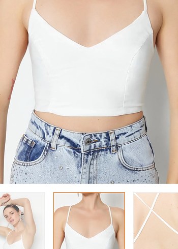 38 Beden Beyaz askılı sırt dekolteli crop