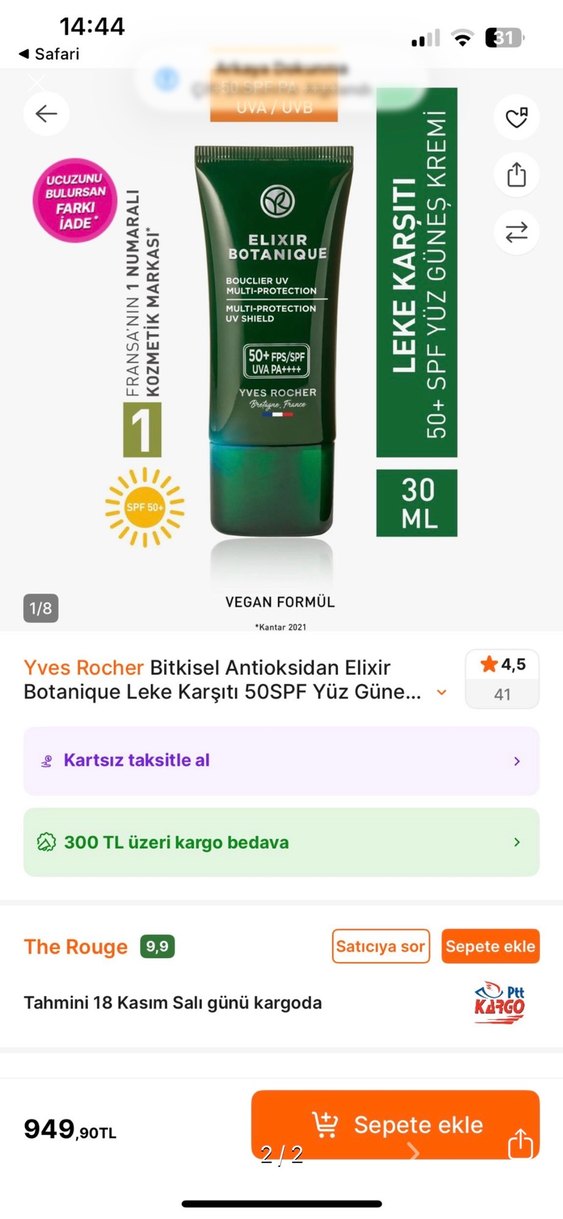 Yves Rocher Elixir Botanique Güneş Koruyucu SPF 50+ - Görsel 3