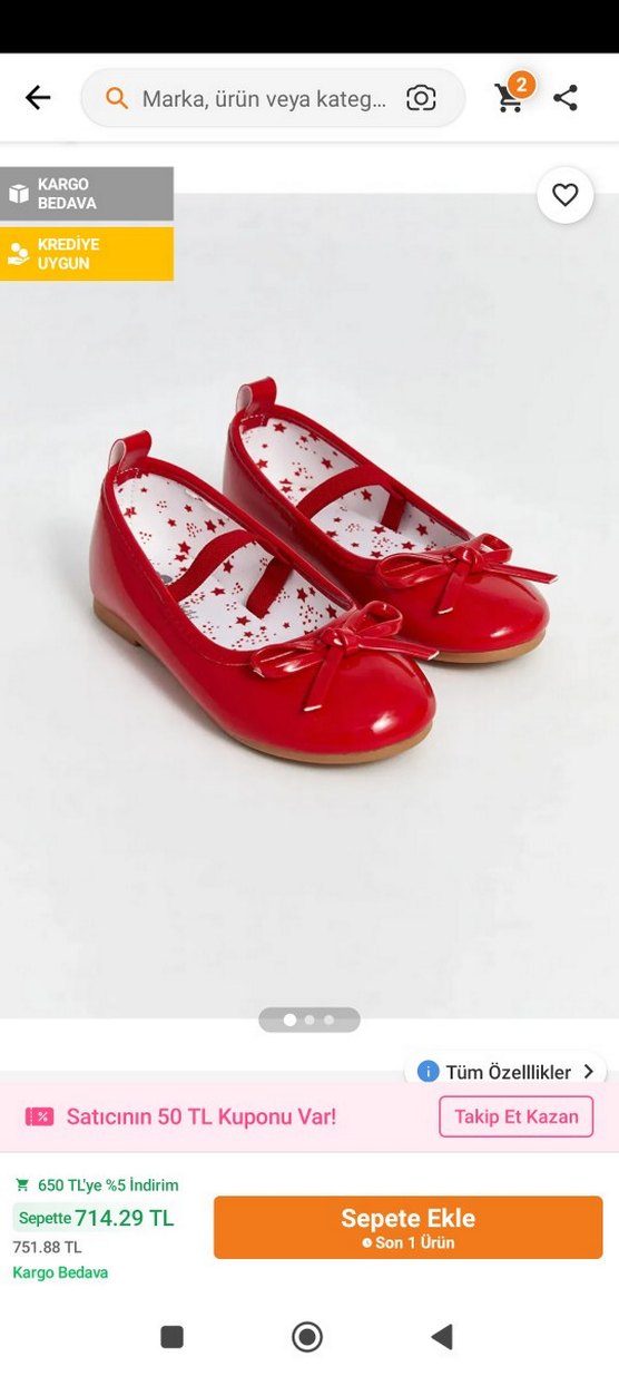 Kırmızı Fiyonklu Kız Çocuk Babet Ayakkabı - Görsel 2