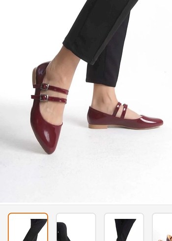 40 Beden bordo Renk Bordo Tokalı Modern Klasik Kadın Babet