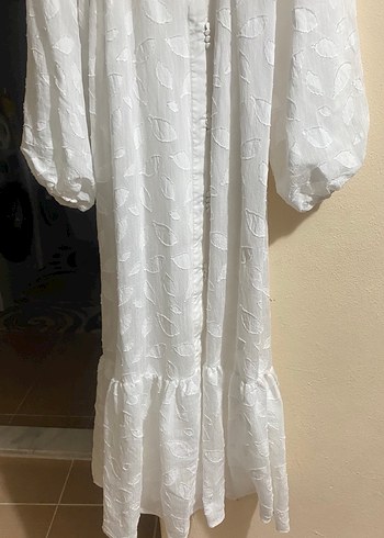 Uzun Beyaz Bohem Bağlama Desenli Elbise - Görsel 8