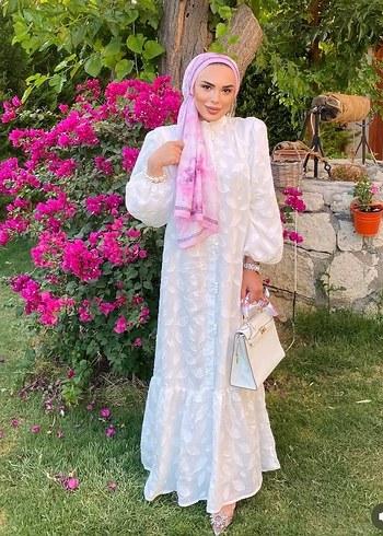 Uzun Beyaz Bohem Bağlama Desenli Elbise - Görsel 3