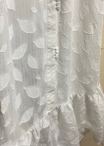 Uzun Beyaz Bohem Bağlama Desenli Elbise - Görsel 6