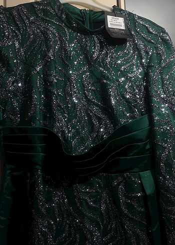 Yılan Desenli Uzun Yeşil Abiye Elbise - Görsel 5