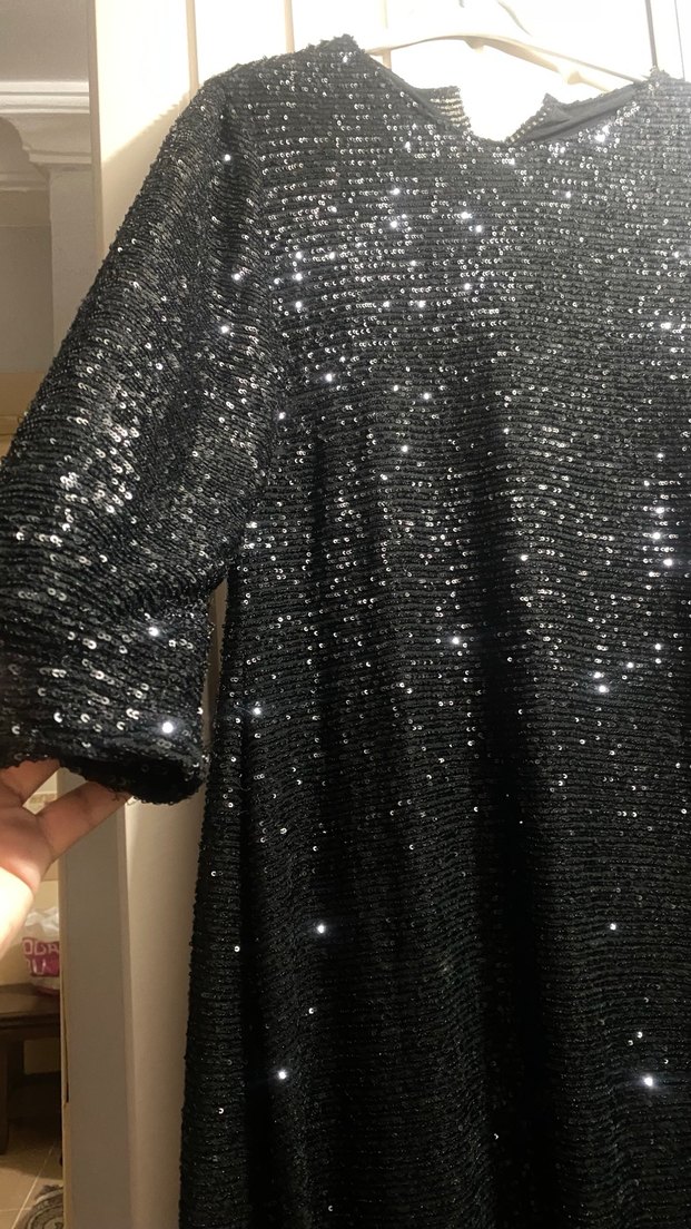 Siyah Simli Uzun Kollu Uzun Abiye Elbise - Görsel 2