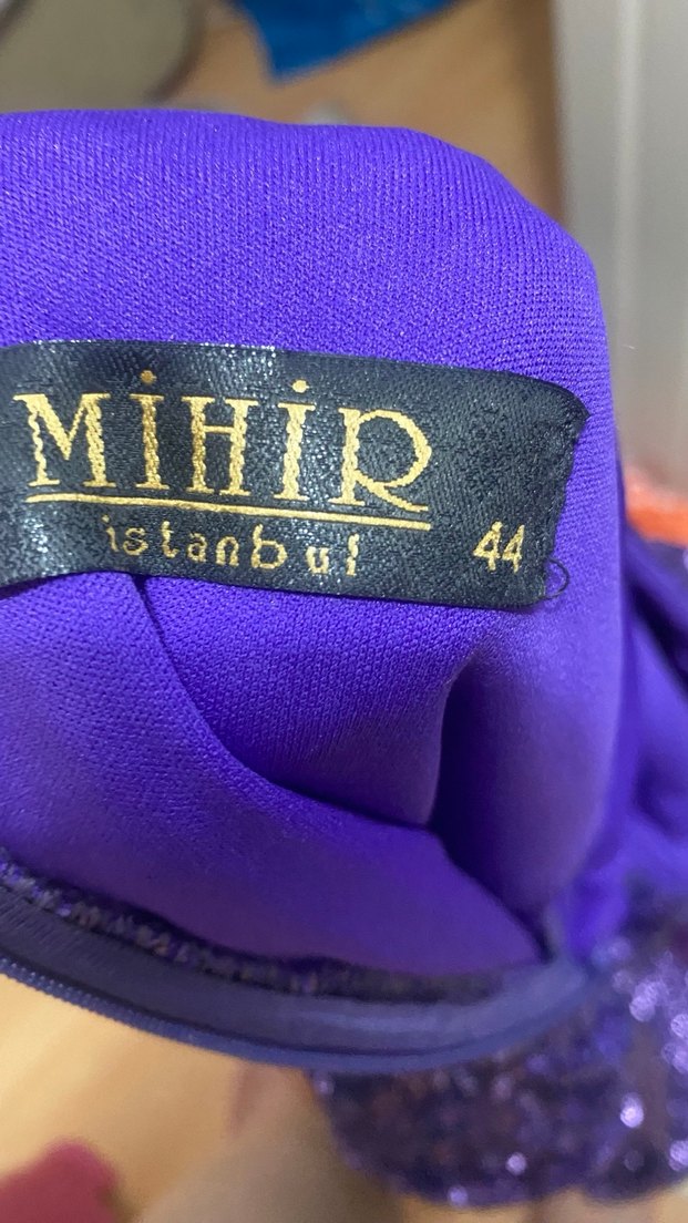 Mor Parlak Kürklü Uzun Abiye Elbise - Görsel 3