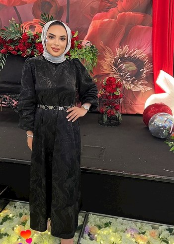 Abiye Uzun Siyah Etnik Desenli Yüksek Yaka Kadın Elbise