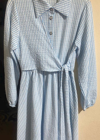 Mavi Uzun Drapeli Salaş Elbise - Görsel 6