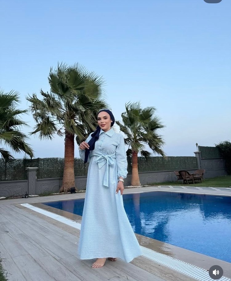 Mavi Uzun Drapeli Salaş Elbise - Görsel 2