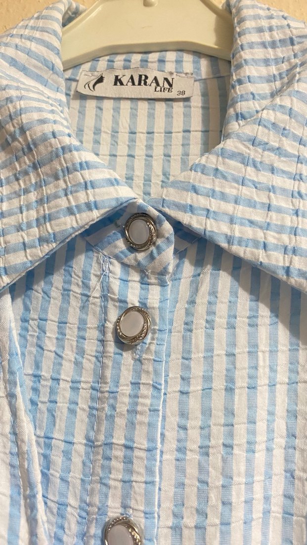 Mavi Uzun Drapeli Salaş Elbise - Görsel 4