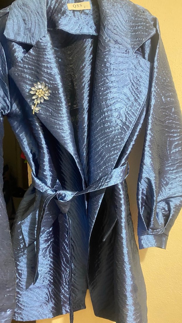 İşlemeli Mavi Uzun Kadın ceket - Görsel 2