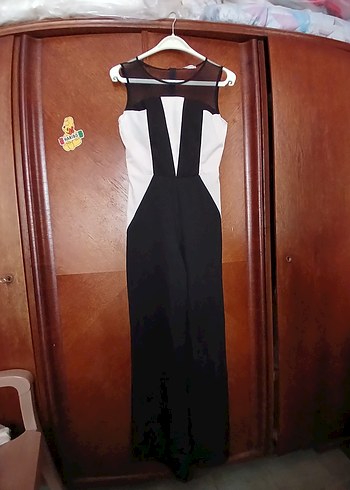 Siyah  krem Uzun Askılı Kadın Tulum - Görsel 7