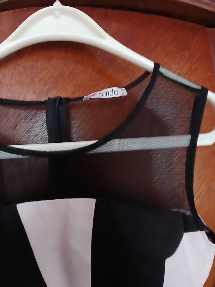 Siyah  krem Uzun Askılı Kadın Tulum - Görsel 5