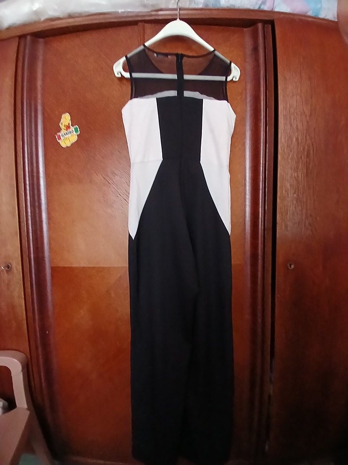 Siyah  krem Uzun Askılı Kadın Tulum - Görsel 2