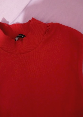 Yüksek Yakalı Kolsuz Triko Elbise - Görsel 6