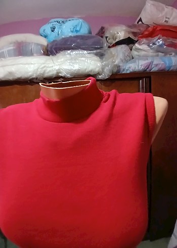 Yüksek Yakalı Kolsuz Triko Elbise - Görsel 5