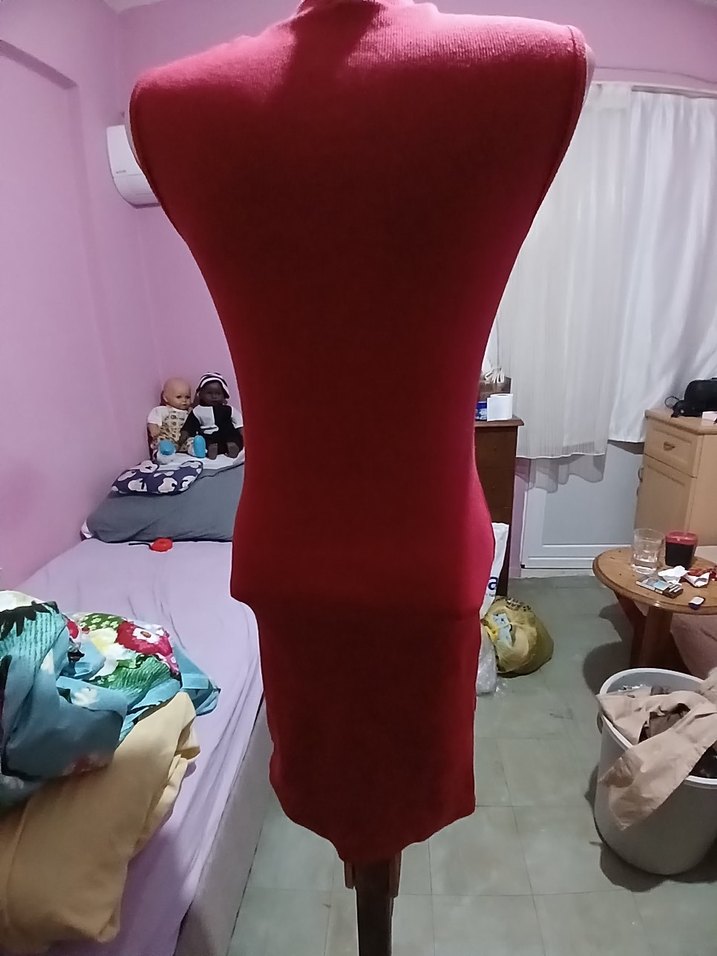 Yüksek Yakalı Kolsuz Triko Elbise - Görsel 2