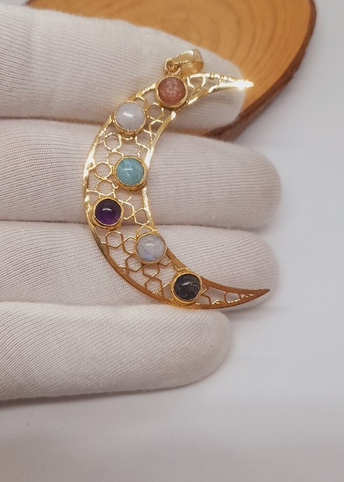 Doğal taş gümüş kolye ucu - Görsel 3