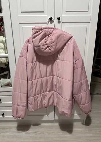 Pembe oversize Kadın Mont Fermuarlı Kapüşonlu - Görsel 2