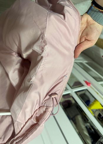 Pembe oversize Kadın Mont Fermuarlı Kapüşonlu - Görsel 3