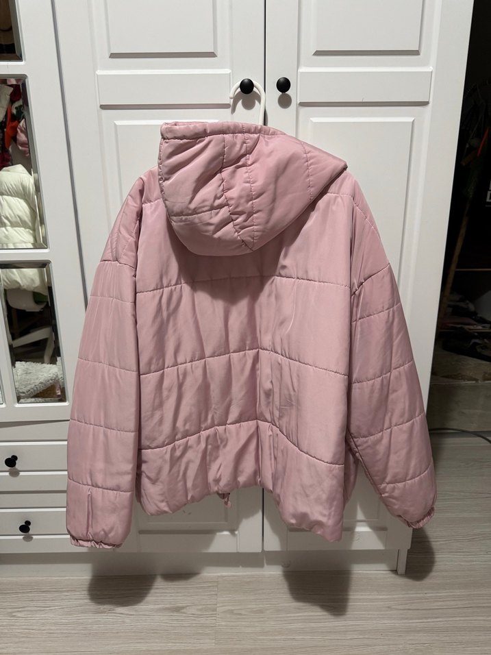 Pembe oversize Kadın Mont Fermuarlı Kapüşonlu - Görsel 2